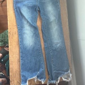 Risen Frayed Hem Non Distressed Straight Leg Jeans × 1 29 / Medium Wash